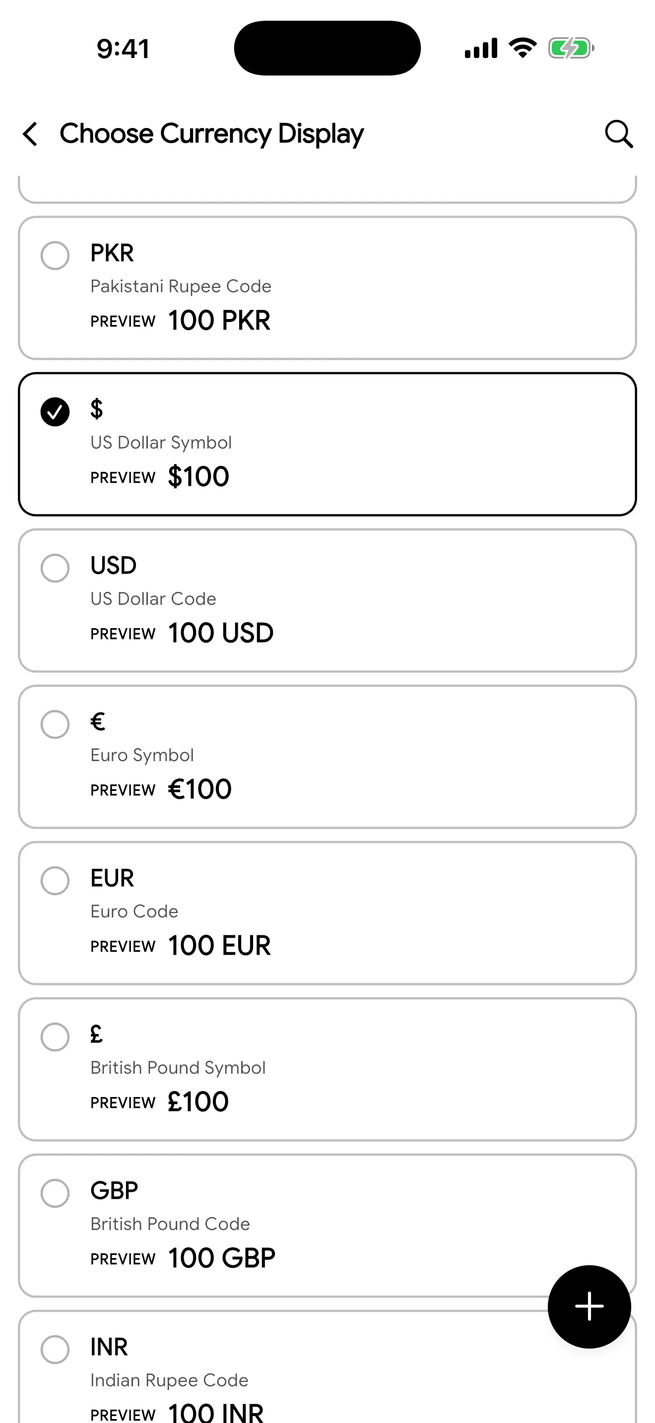 Currency picker